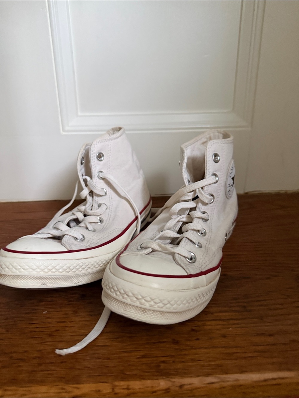 Converse White High-Top Canvas Sneakers with Red Accent